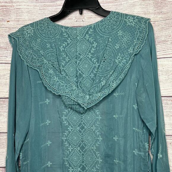 Johnny Was Open Eyelet Hooded Light Jacket Cover Up Size Small New - Picture 8 of 13